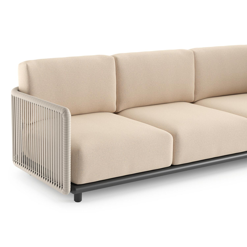 Organo loungeset in zwart aluminium en beige verticaal geweven luxe vlakke rope met heritage papyrus all weather sunbrella® luxe kussens