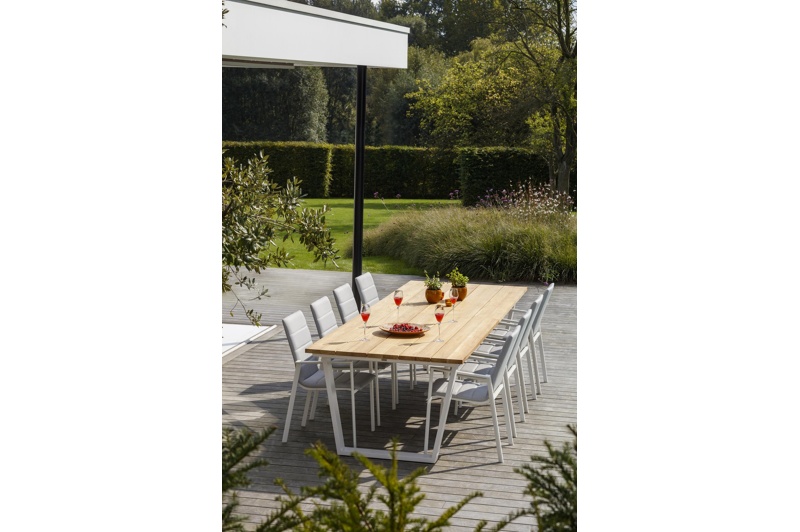 Cirello stapelbare tuinstoel in wit aluminium en grijs luxe comfort textilene