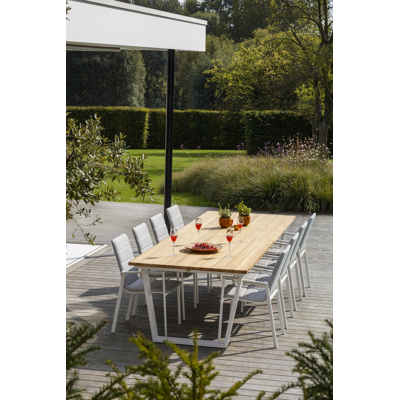 Chaise de jardin empilable Cirello in aluminium blanc et textilène luxe confort gris