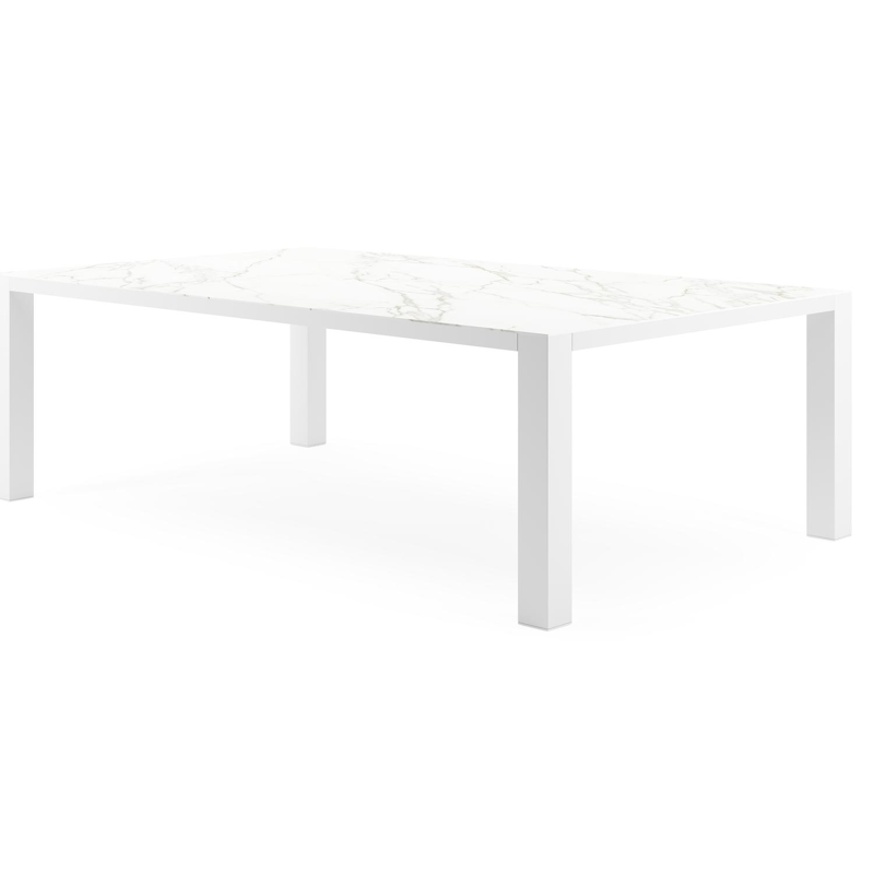 Table de jardin Nano en aluminium blanc et céramique pleine calacatta - Lg 240 x Larg. 148 x H 75 cm