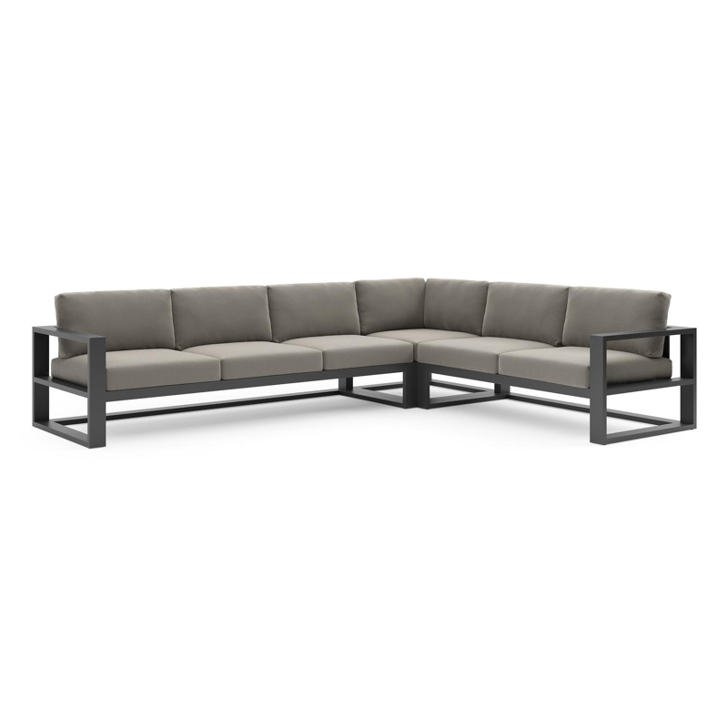 Verato loungehoek in zwart aluminium met lopi charcoal all weather sunbrella® luxe kussen