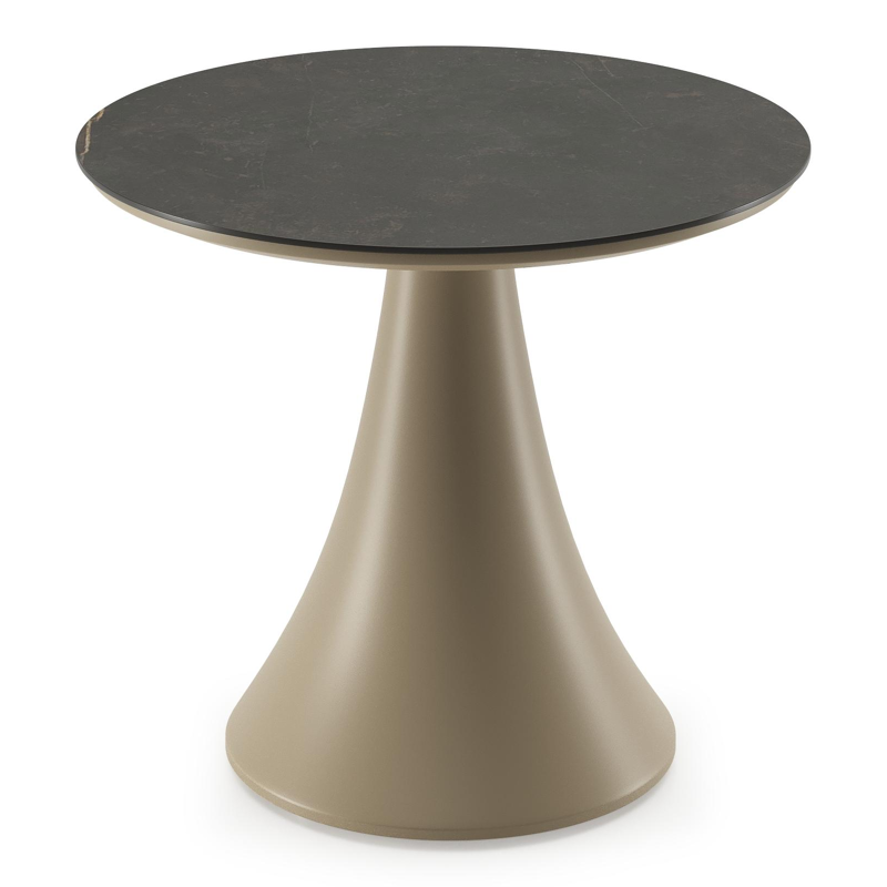 Fano low dining loungetafel rond in beige aluminium en volkeramiek Calatorao - Dia. 65 x H 55 cm