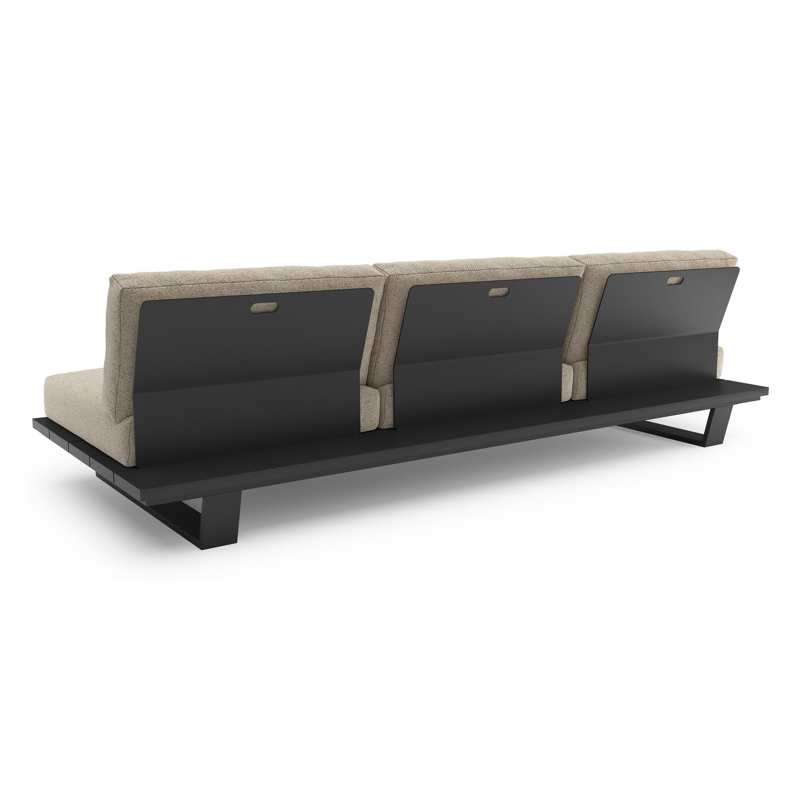 Canapé de jardin Pagino en aluminium noir et coussins en all weather cosytica bora desert