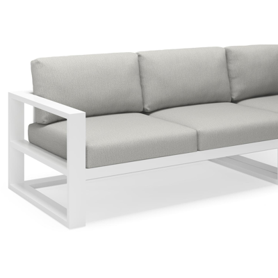 Verato loungehoek in wit aluminium met tweed dune all weather sunbrella® luxe kussens