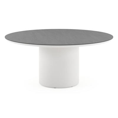 Amico low dining tuintafel rond in wit aluminium en volkeramiek Basalt Black - Dia. 148 x H 61 cm