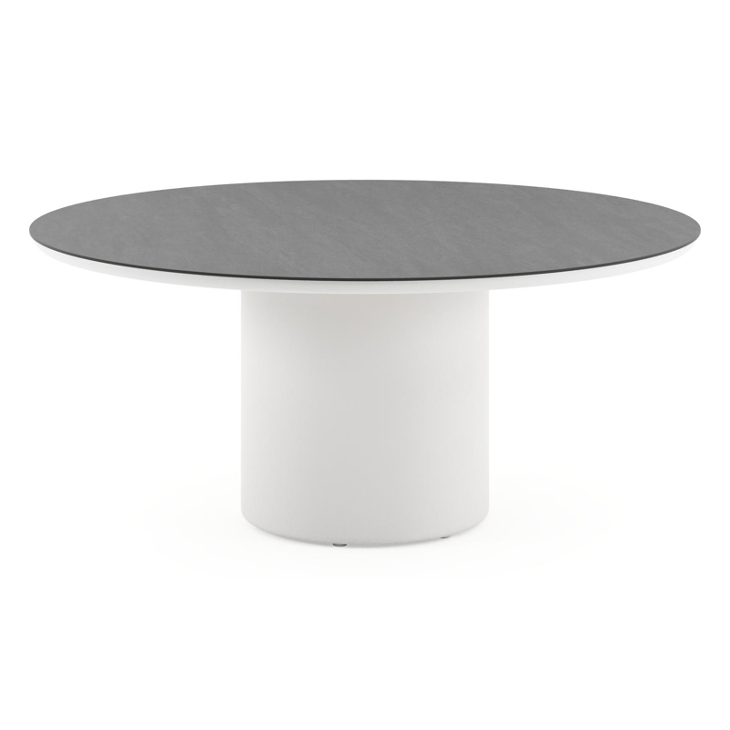 Table de jardin low dining Amico rond en aluminium blanc et céramique pleine Basalt Black - Diam. 148 x Haut. 61 cm