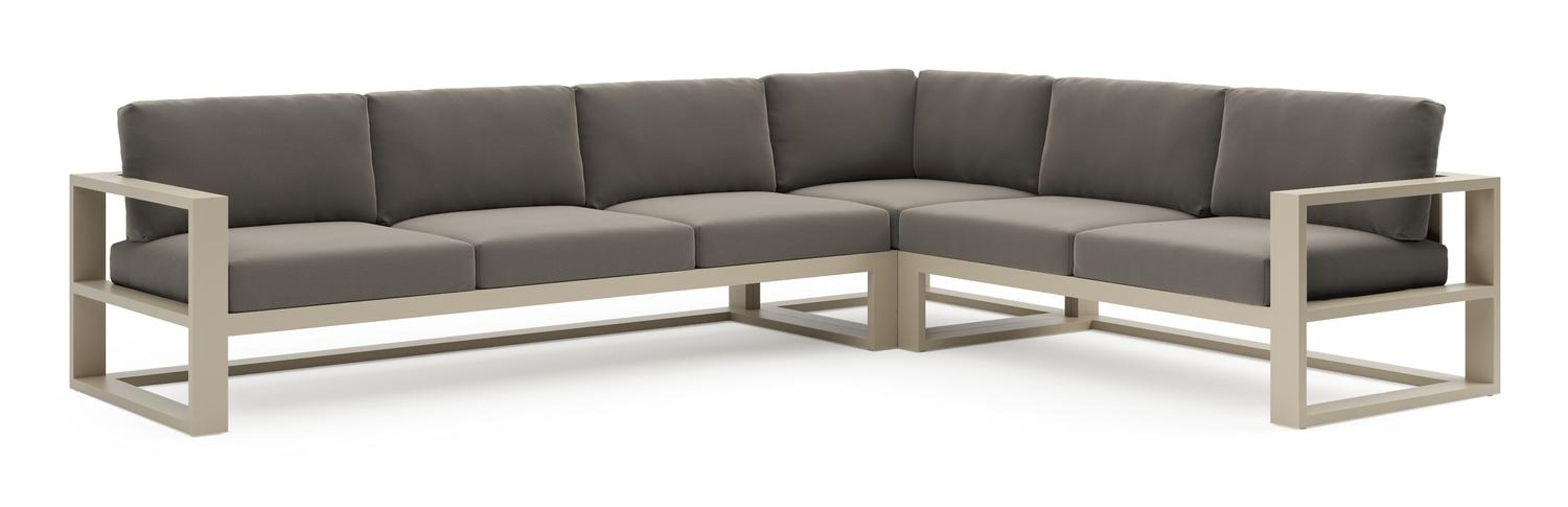 Verato loungehoek in beige aluminium met natte carbon beige all weather sunbrella® luxe kussen