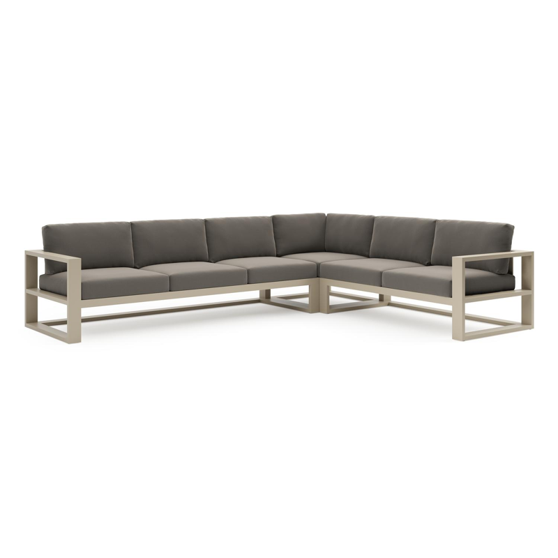 Verato loungehoek in beige aluminium met natte carbon beige all weather sunbrella® luxe kussen