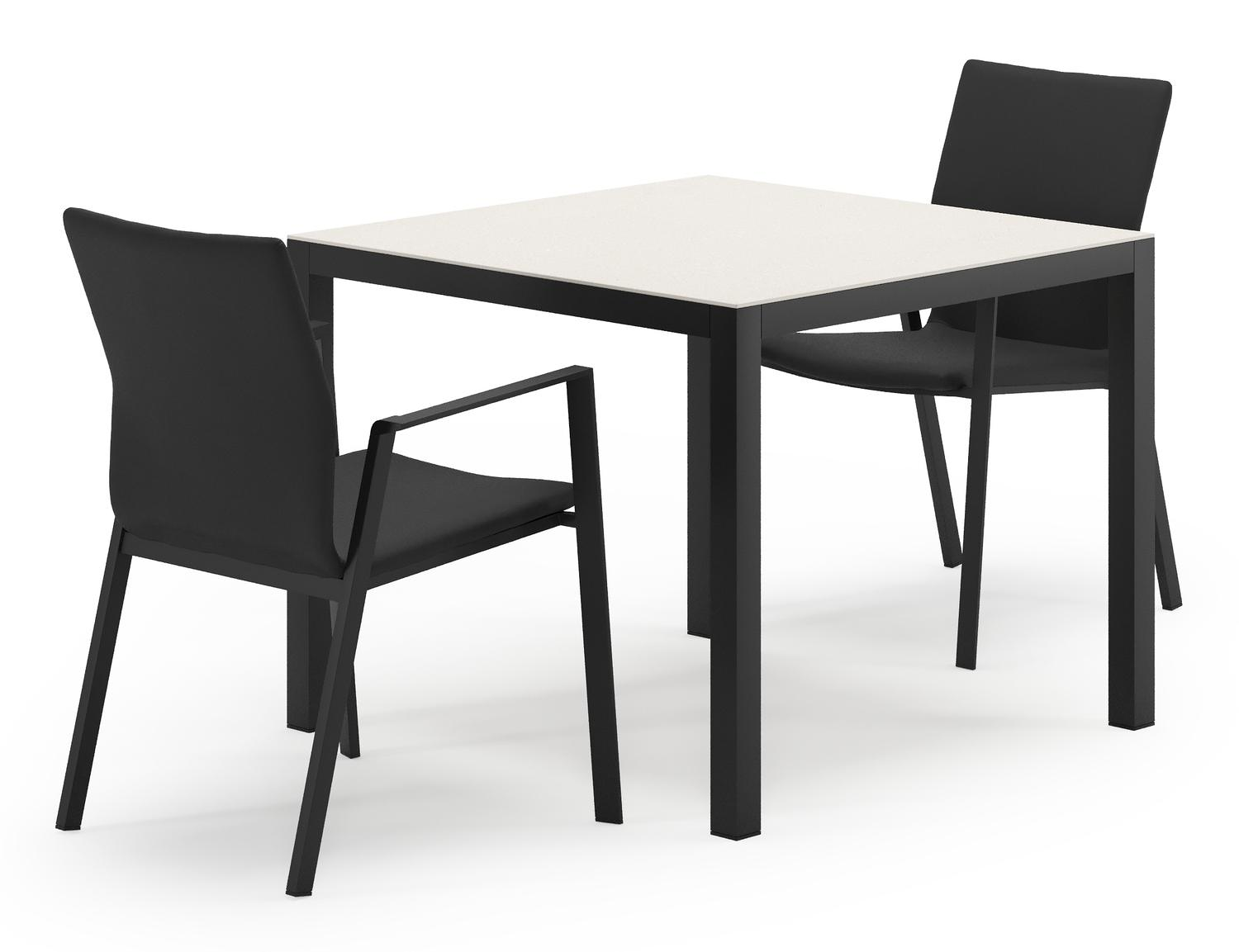 Feltro tuinset in zwart aluminium en sintered stone Crema minerale met 2 Madura tuinstoelen