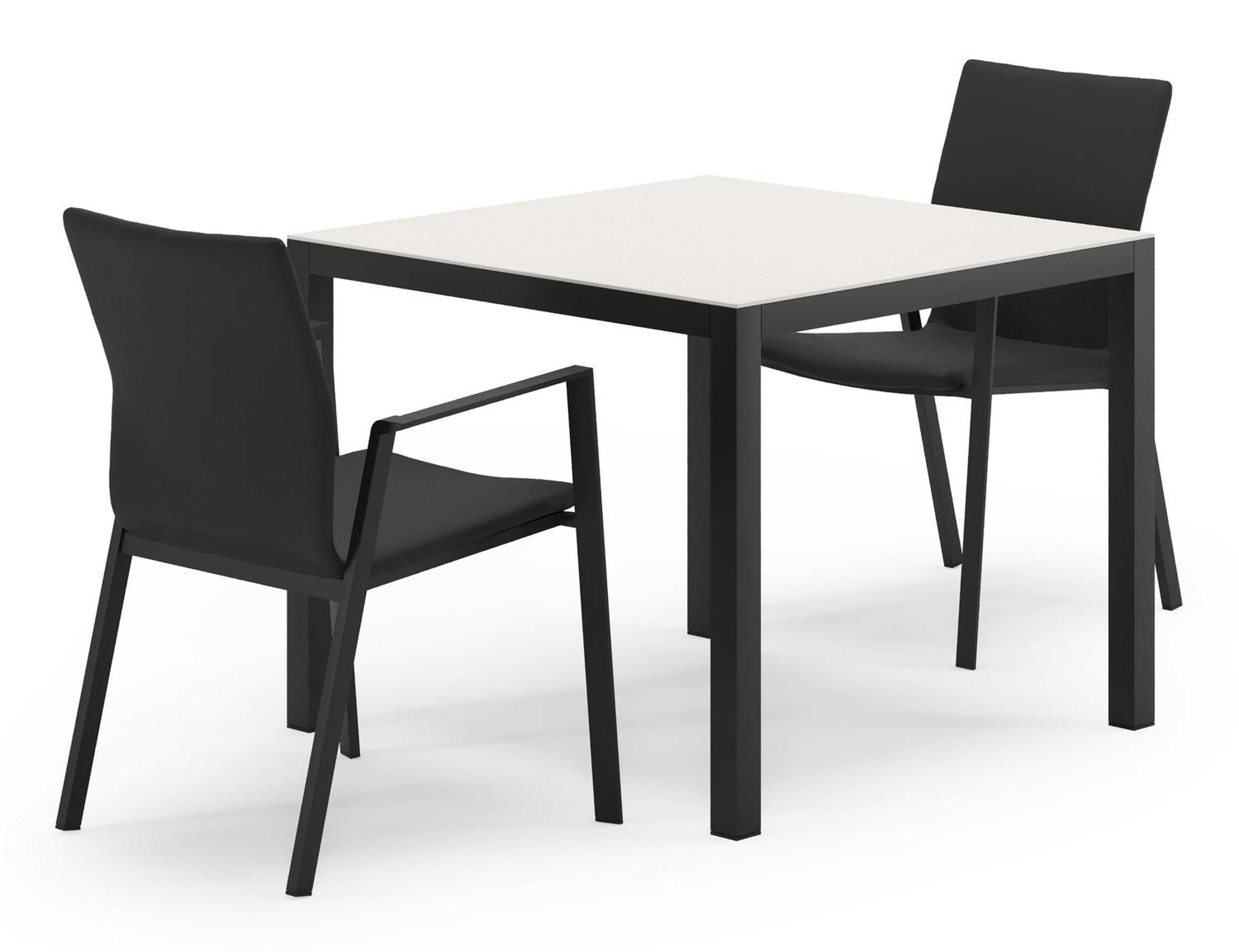 Feltro tuinset in zwart aluminium en sintered stone Crema minerale met 2 Madura tuinstoelen