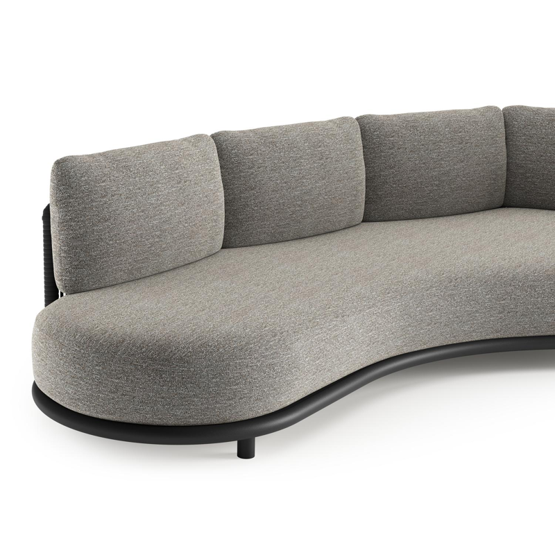 Lomano loungebank in zwart aluminium en zwart verticaal geweven luxe vlakke rope met tundra pepper all weather sunbrella® luxe kussen