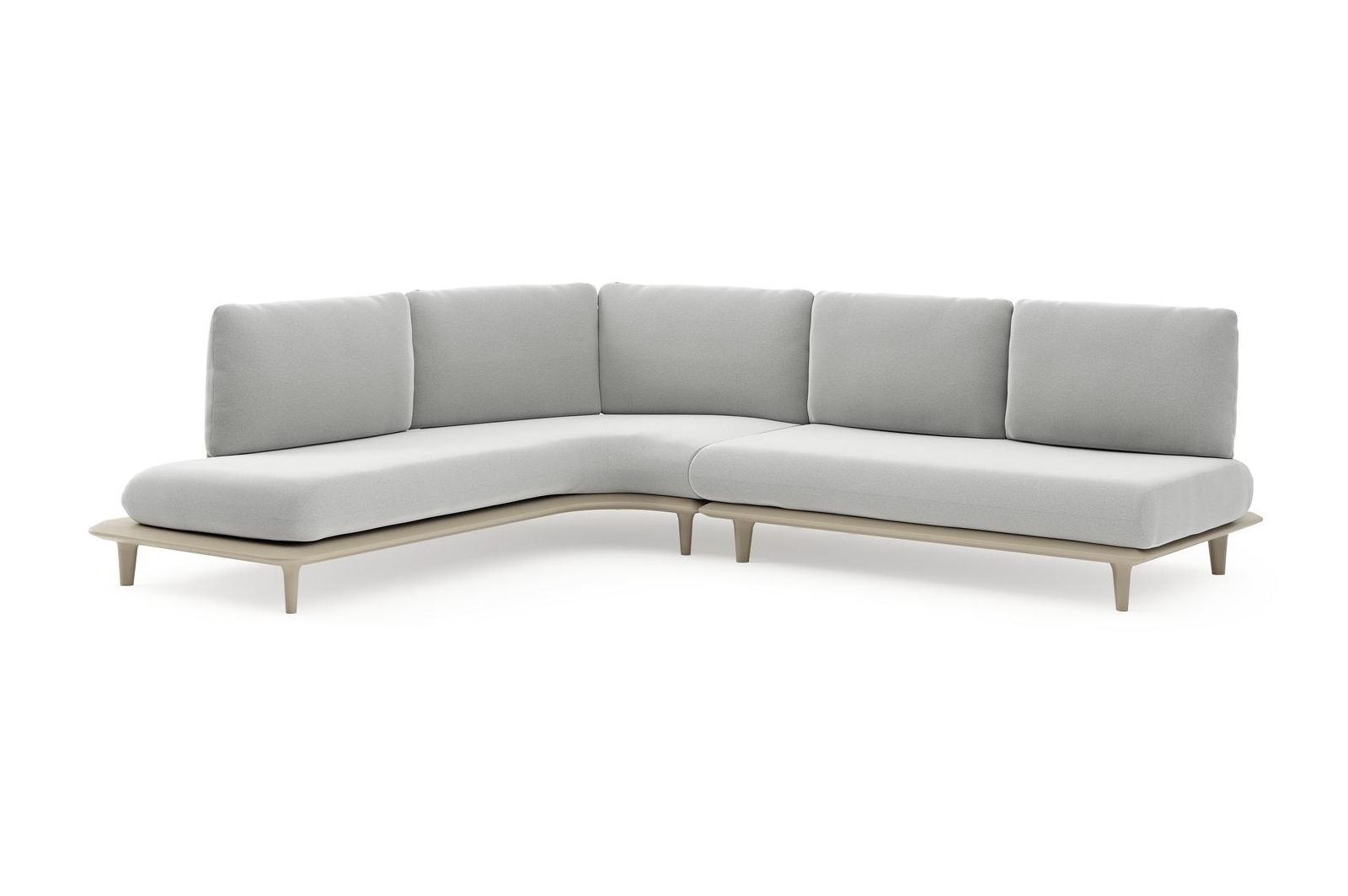 Salon de jardin d'angle Bomero en aluminium beige et coussins en all weather sunbrella® luxe natte grey chine