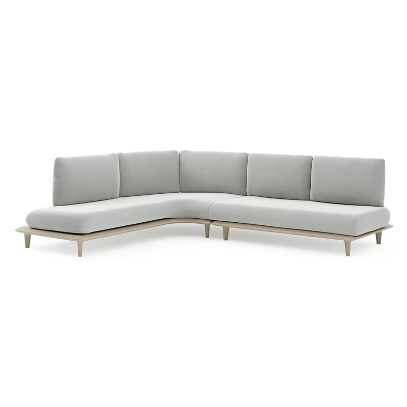 Salon de jardin d'angle Bomero en aluminium beige et coussins en all weather sunbrella® luxe natte grey chine