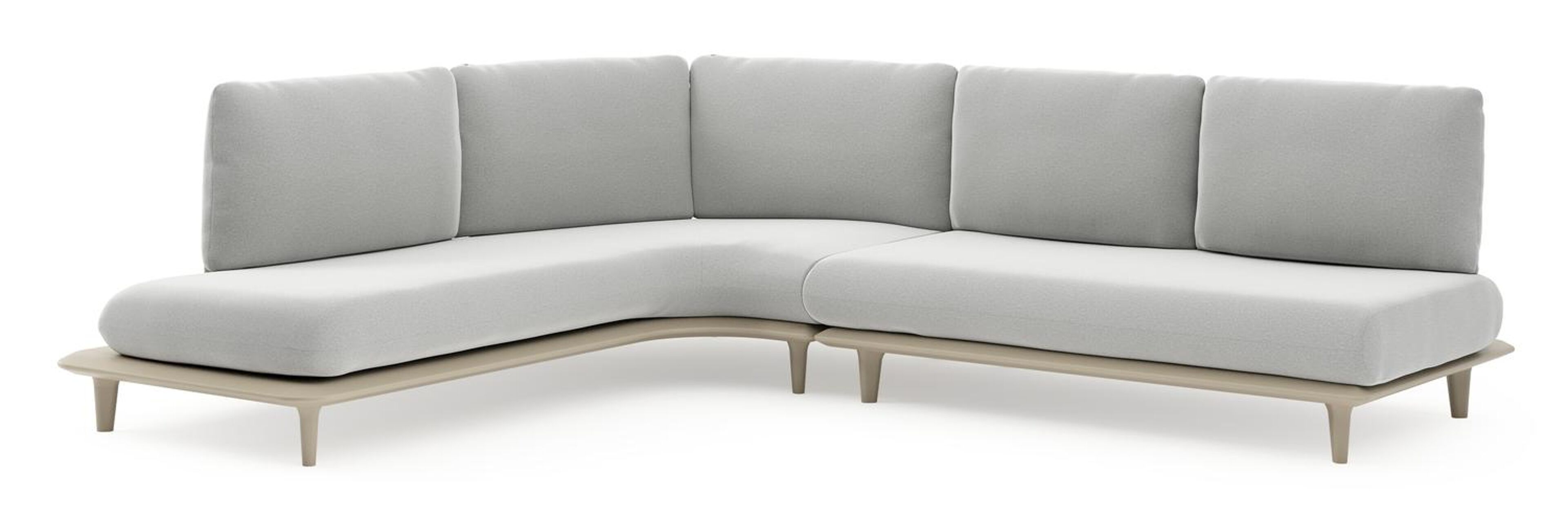 Salon de jardin d'angle Bomero en aluminium beige et coussins en all weather sunbrella® luxe natte grey chine