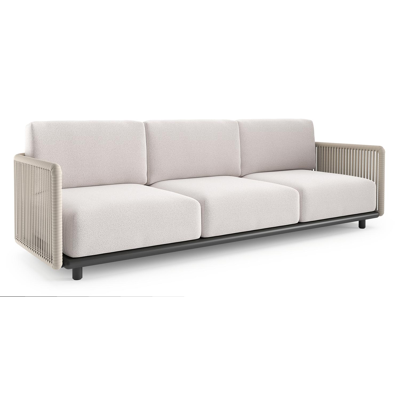 Organo loungebank in zwart aluminium en beige verticaal geweven luxe vlakke rope met ego eggshell all weather Solica kussen