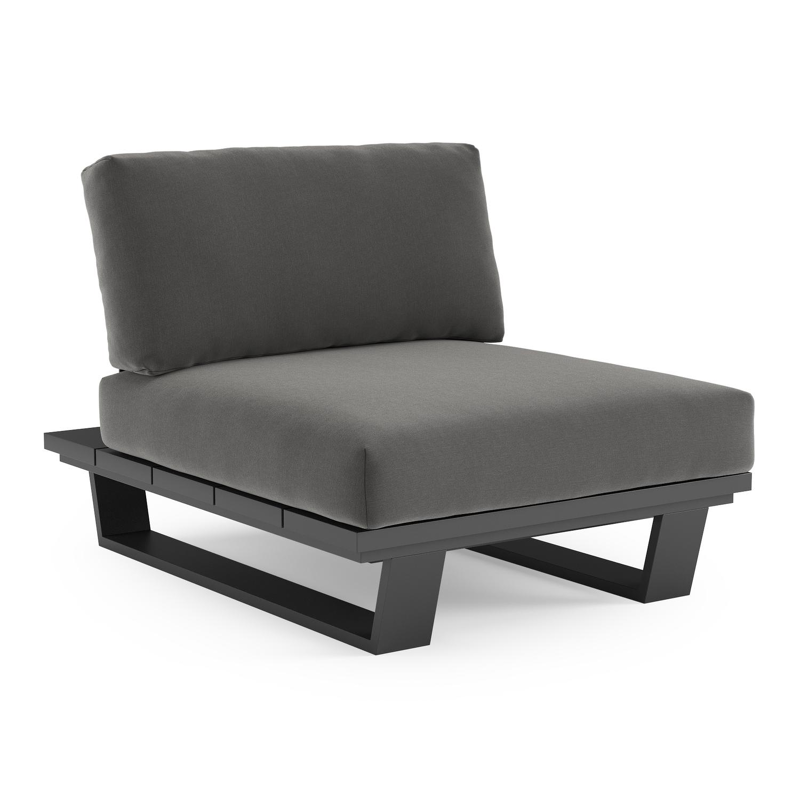 Fauteuil de jardin Pagino en aluminium noir et coussins en all weather sunbrella® luxe natte charcoal chine