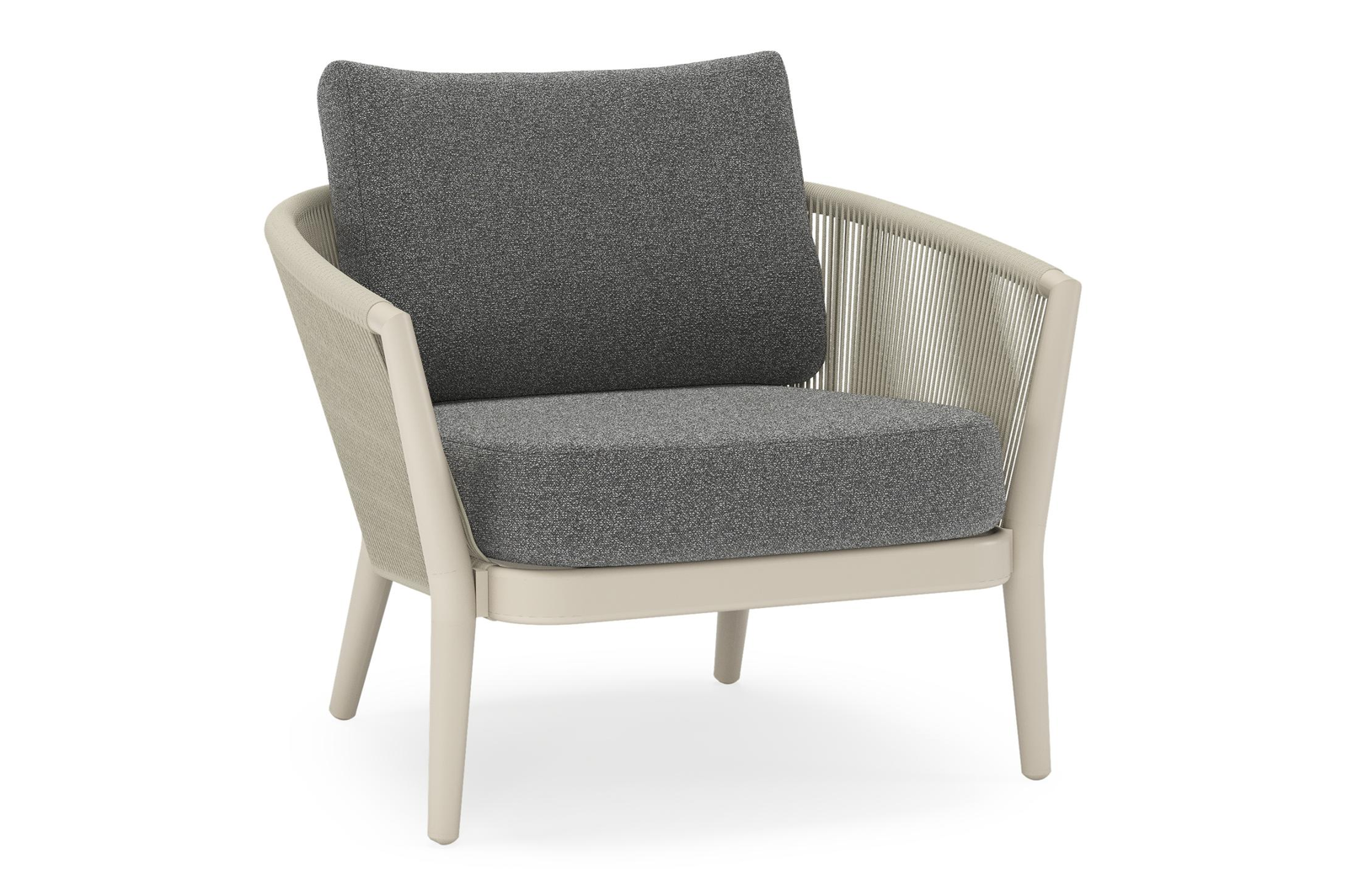 Fauteuil de jardin Orso en aluminium beige en corde ronde tissée verticalement beige et coussins en all weather cosytica Catania Black