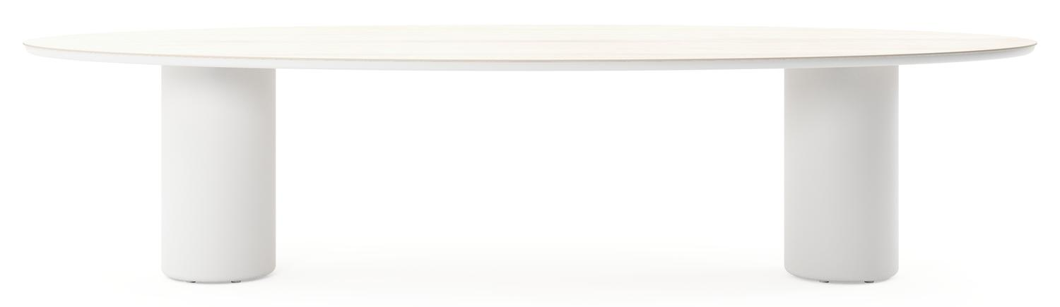 Amico tuintafel ovaal in wit aluminium en volkeramiek Travertino Bianco - L 320 x B 130 x H 73.5 cm