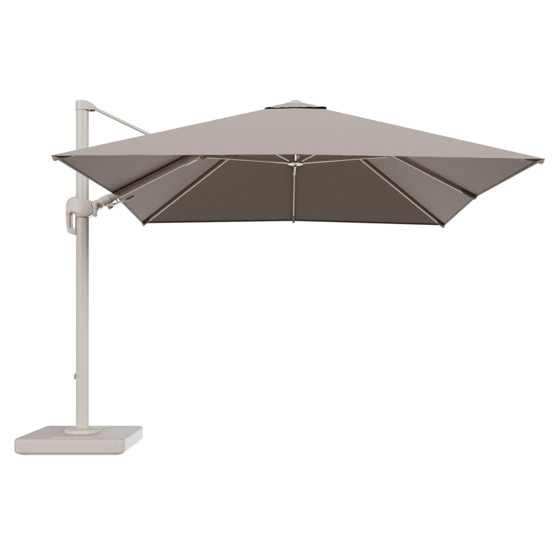Rufina zweefparasol tiltfunctie in beige aluminium en parasoldoek in All Weather Solica Firenze Earth - L1 300 x L2 300 cm met parasolvoet Lapido 160 kg