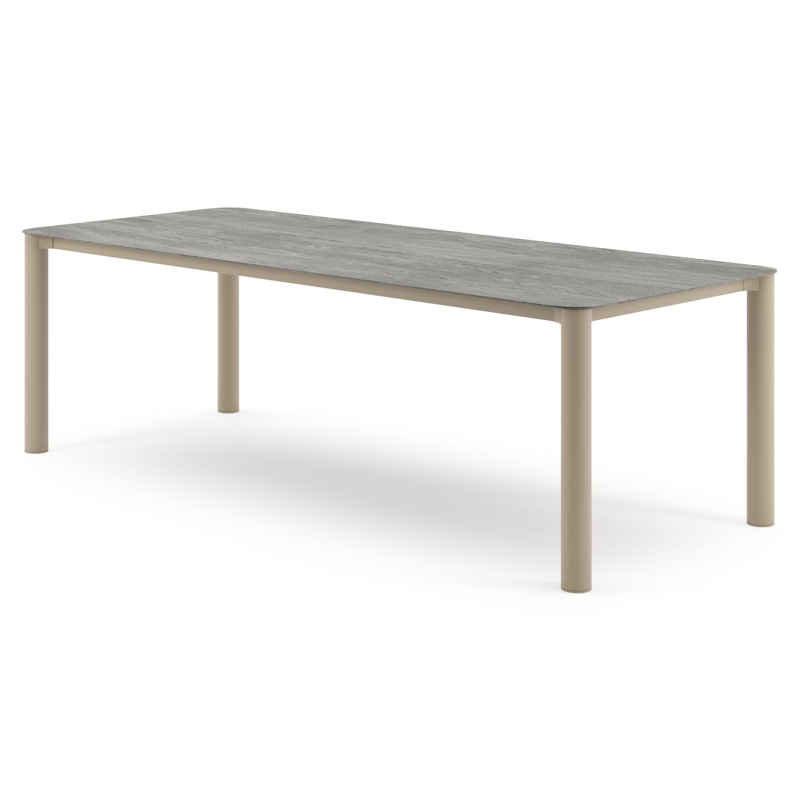 Orso tuintafel rechthoekig afgerond in beige aluminium en volkeramiek Aspen Grey - L 240 x B 100 x H 74.5 cm