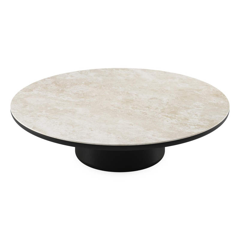 Amico loungetafel rond in zwart aluminium en volkeramiek Rapolano - Dia. 110 x H 28 cm