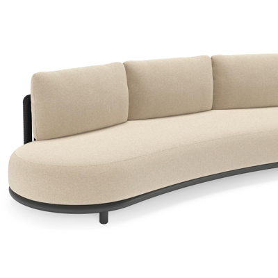 Lomano loungebank in zwart aluminium en zwart verticaal geweven luxe vlakke rope met althea chalk all weather cosytica kussen