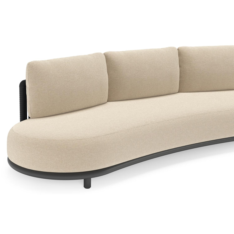 Lomano loungebank in zwart aluminium en zwart verticaal geweven luxe vlakke rope met althea chalk all weather cosytica kussen