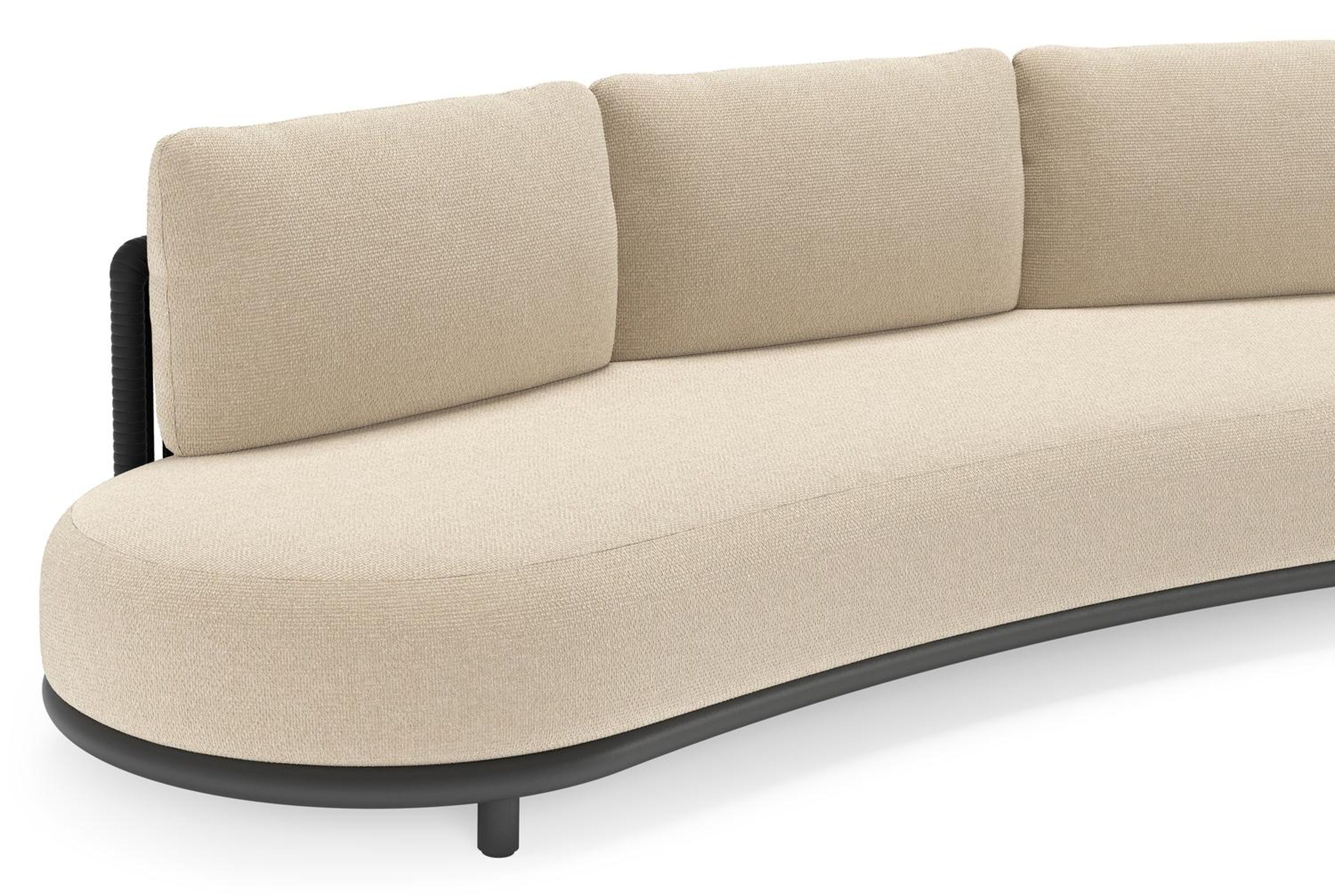 Lomano loungebank in zwart aluminium en zwart verticaal geweven luxe vlakke rope met althea chalk all weather cosytica kussen