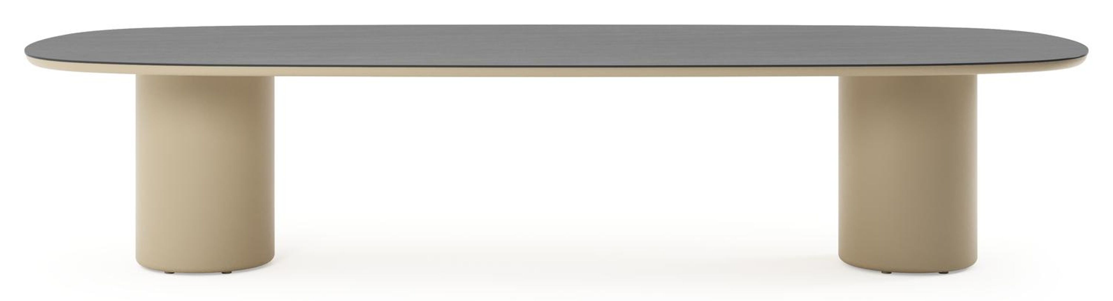 Table de jardin low dining Amico bombo en aluminium beige et céramique pleine Basalt Black - Lg. 320 x Lrg. 130 x Haut. 61 cm