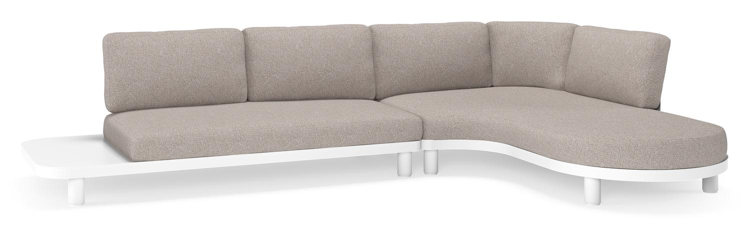 Salon de jardin d'angle Donato en aluminium blanc et coussins en all weather sunbrella® luxe Tundra Charcoal