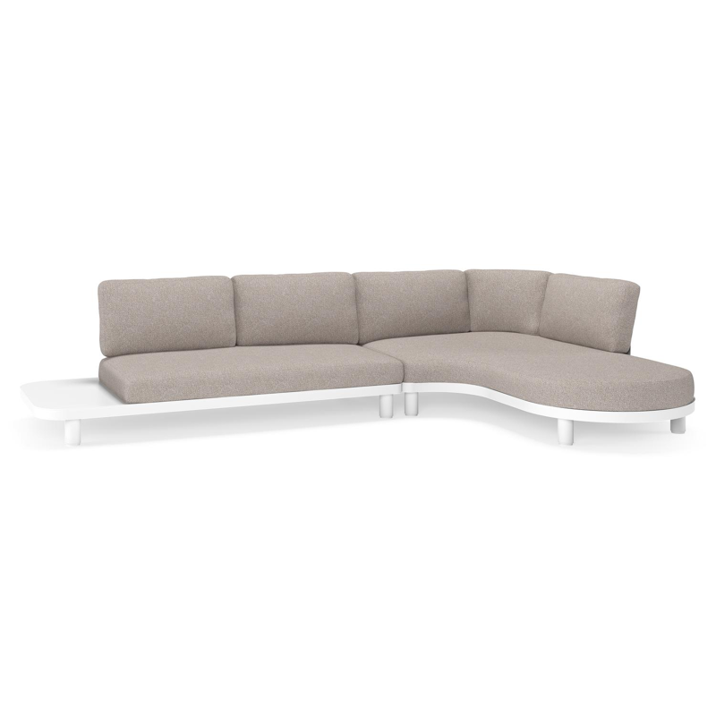 Salon de jardin d'angle Donato en aluminium blanc et coussins en all weather sunbrella® luxe Tundra Charcoal