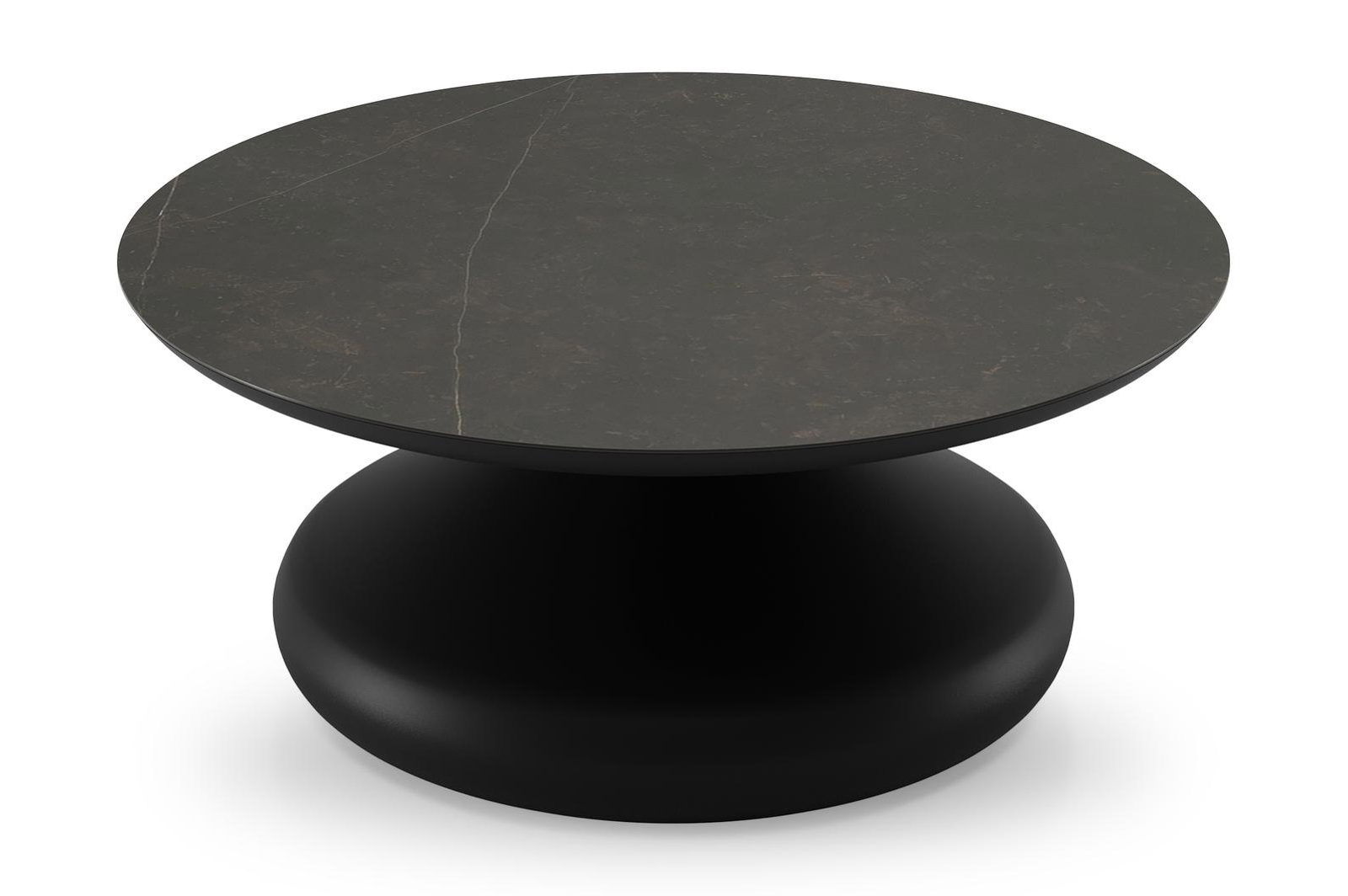 Bomero loungetafel rond in zwart aluminium en volkeramiek Calatorao - Dia. 84 x H 32.2 cm