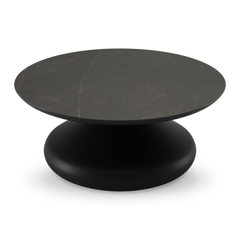 Bomero loungetafel rond in zwart aluminium en volkeramiek Calatorao - Dia. 84 x H 32.2 cm