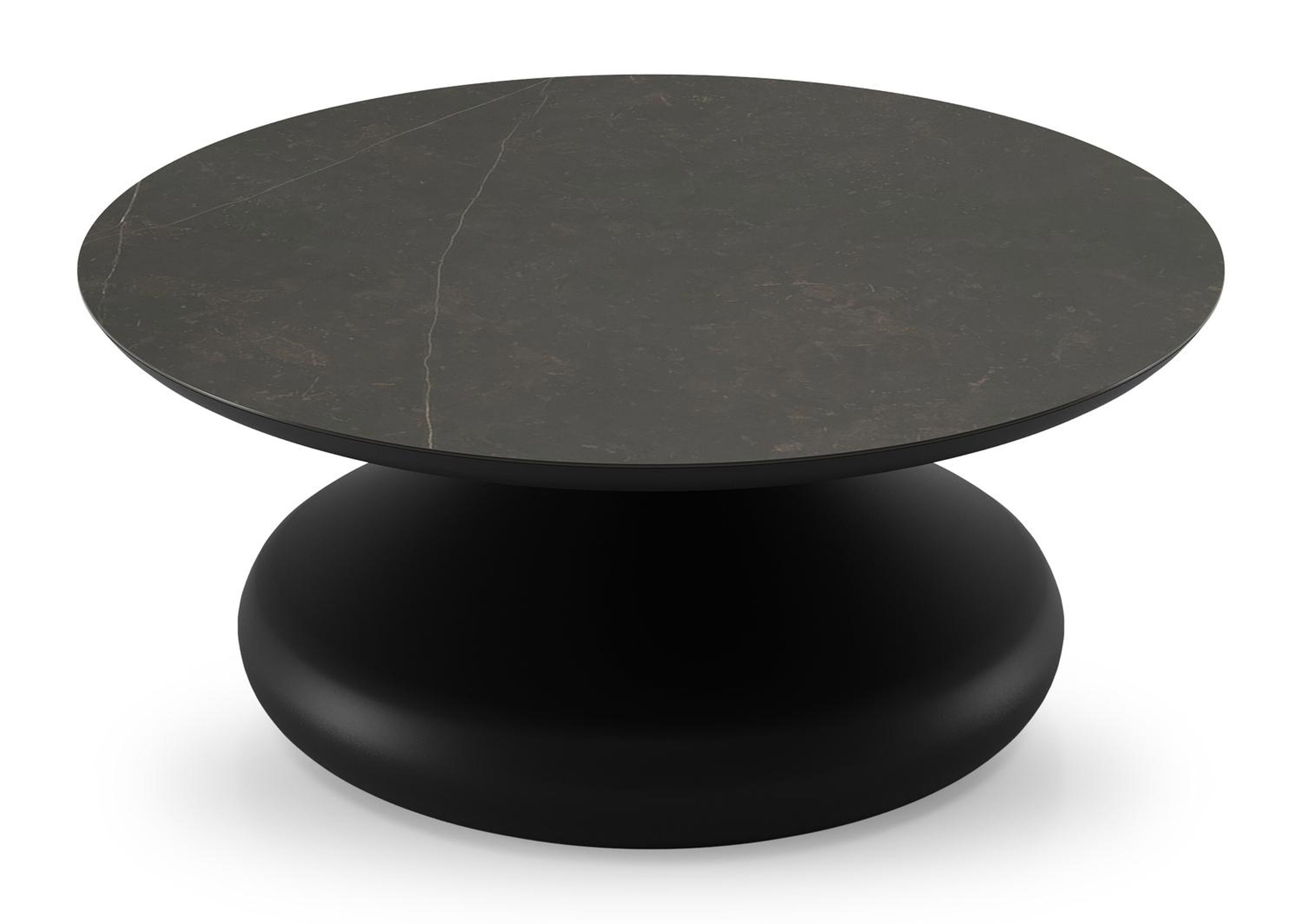 Bomero loungetafel rond in zwart aluminium en volkeramiek Calatorao - Dia. 84 x H 32.2 cm