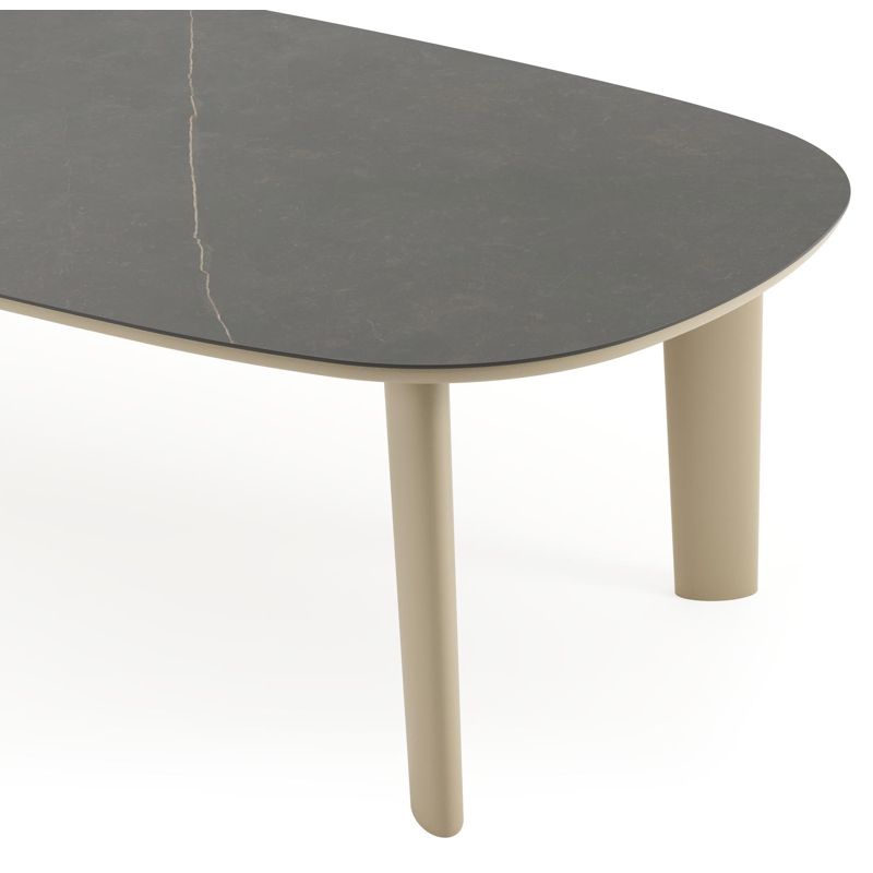 Table de jardin Amico bombo en aluminium beige et céramique pleine Calatorao - Lg. 270 x Lrg. 125 x Haut. 73.5 cm