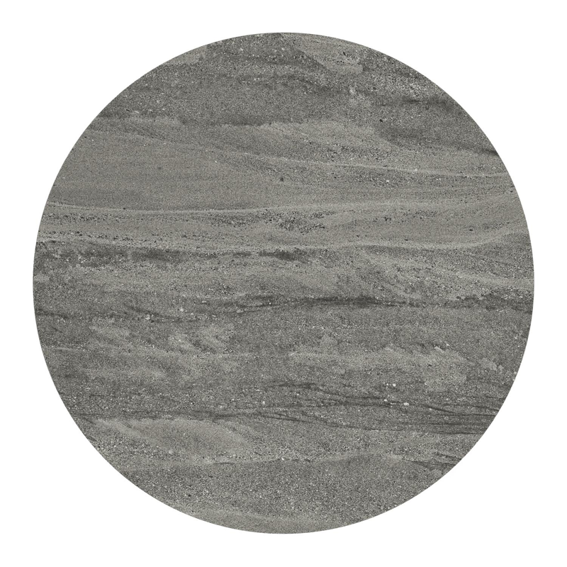 Fano low dining loungetafel rond in wit aluminium en volkeramiek Aspen Grey - Dia. 85 x H 55 cm