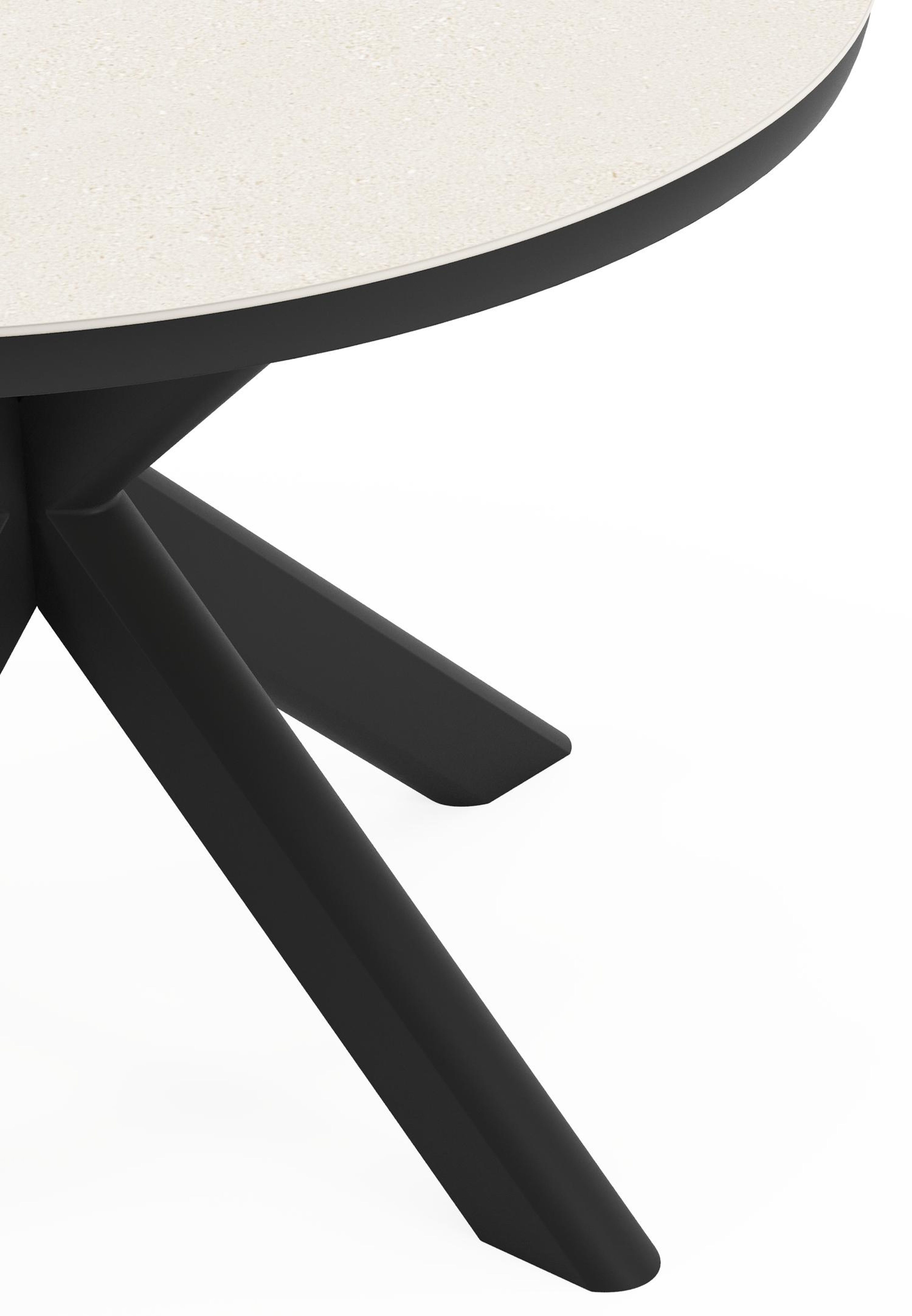 Pamplona ronde tuinset in zwart aluminium en sintered stone crema minerale met 4 Matera tuinstoelen