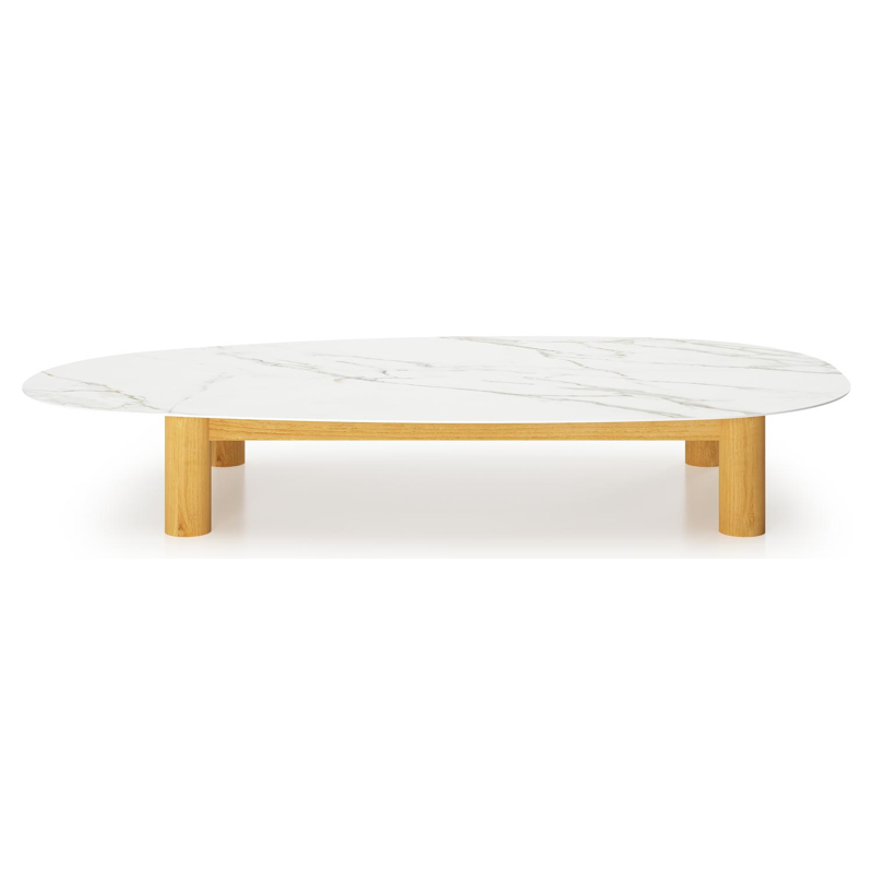Donato - Organo loungetafel organisch in teak en volkeramiek Calacatta - L 151 x B 90 x H 25 cm