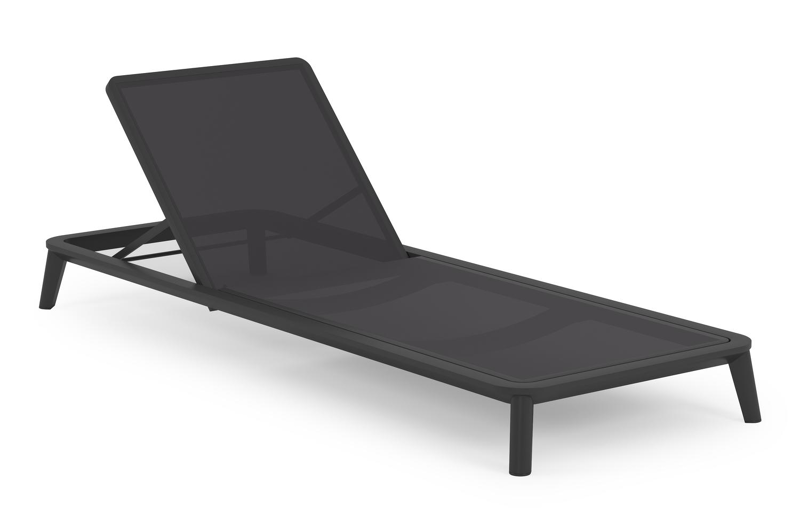 Set van 2 verstelbare Mosa ligbedden in zwart aluminium en zwart single textilene met kussens