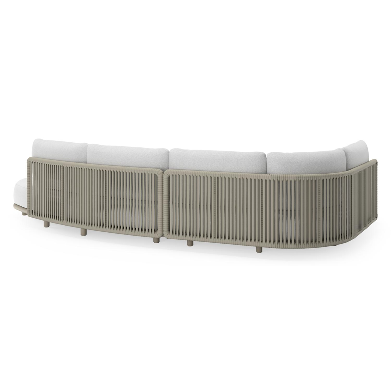 Lomano loungehoek in beige aluminium en beige verticaal geweven luxe vlakke rope met Ego Birch all weather solica