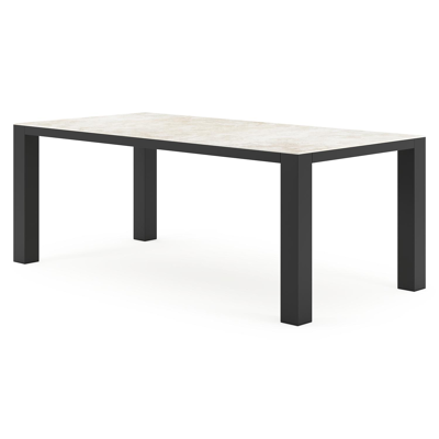 Table de jardin Nano rectangulaire en aluminium noir et céramique pleine Rapolano Lg. 200 x Lrg. 100 cm