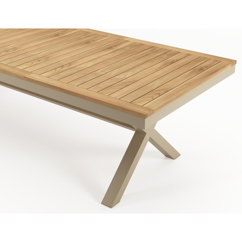 Reza tuintafel rechthoekig in beige aluminium en teak - L 270 x B 100 x H 74 cm