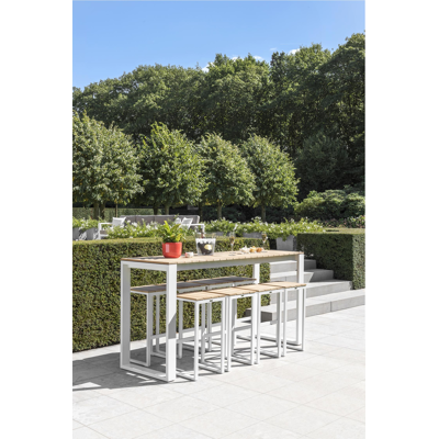 Verato barstoel in wit aluminium en naturel teak