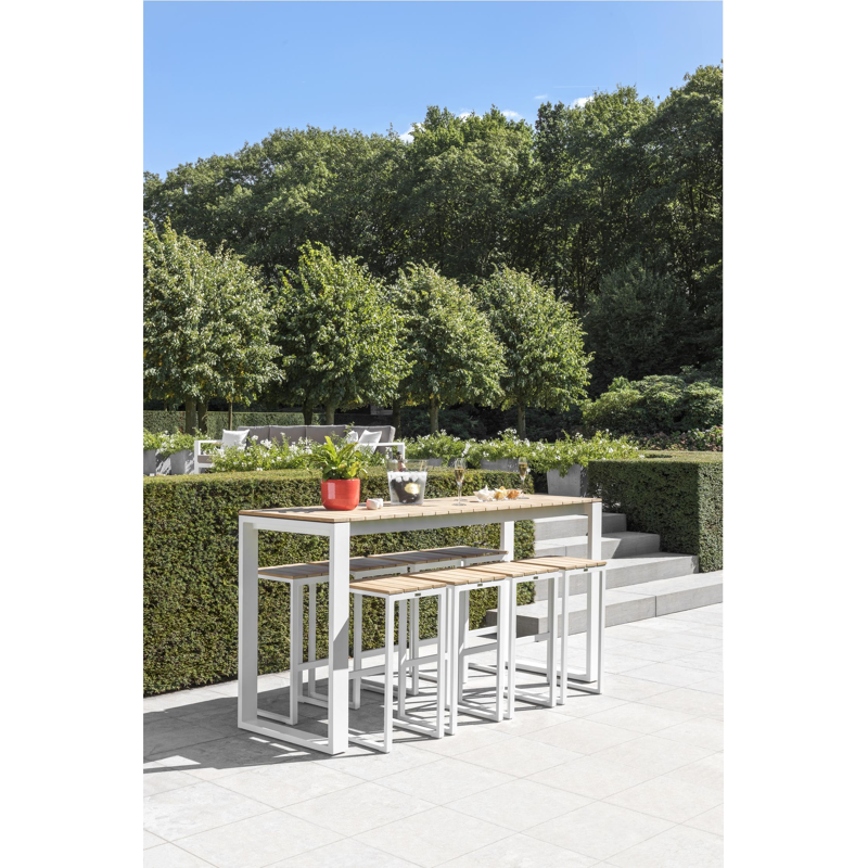 Verato barstoel in wit aluminium en naturel teak