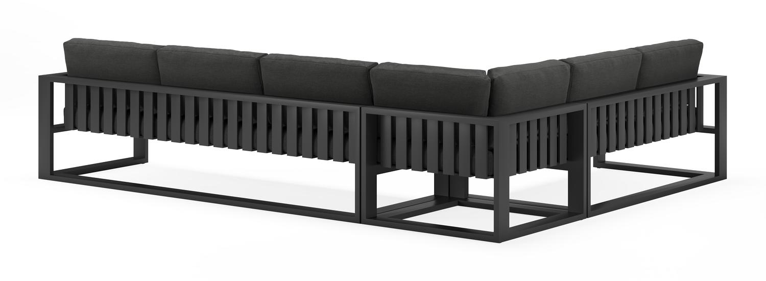 Verato loungehoek in zwart aluminium met tundra charcoal all weather sunbrella® luxe kussens