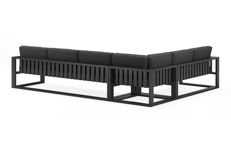 Verato loungehoek in zwart aluminium met tundra charcoal all weather sunbrella® luxe kussens