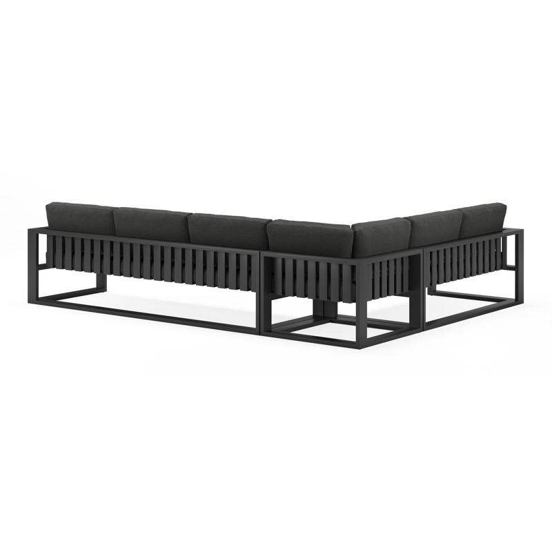 Verato loungehoek in zwart aluminium met tundra charcoal all weather sunbrella® luxe kussens