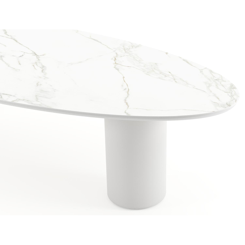 Table de jardin Amico oval en aluminium blanc et céramique pleine Calacatta - Lg. 320 x Lrg. 130 x Haut. 74 cm