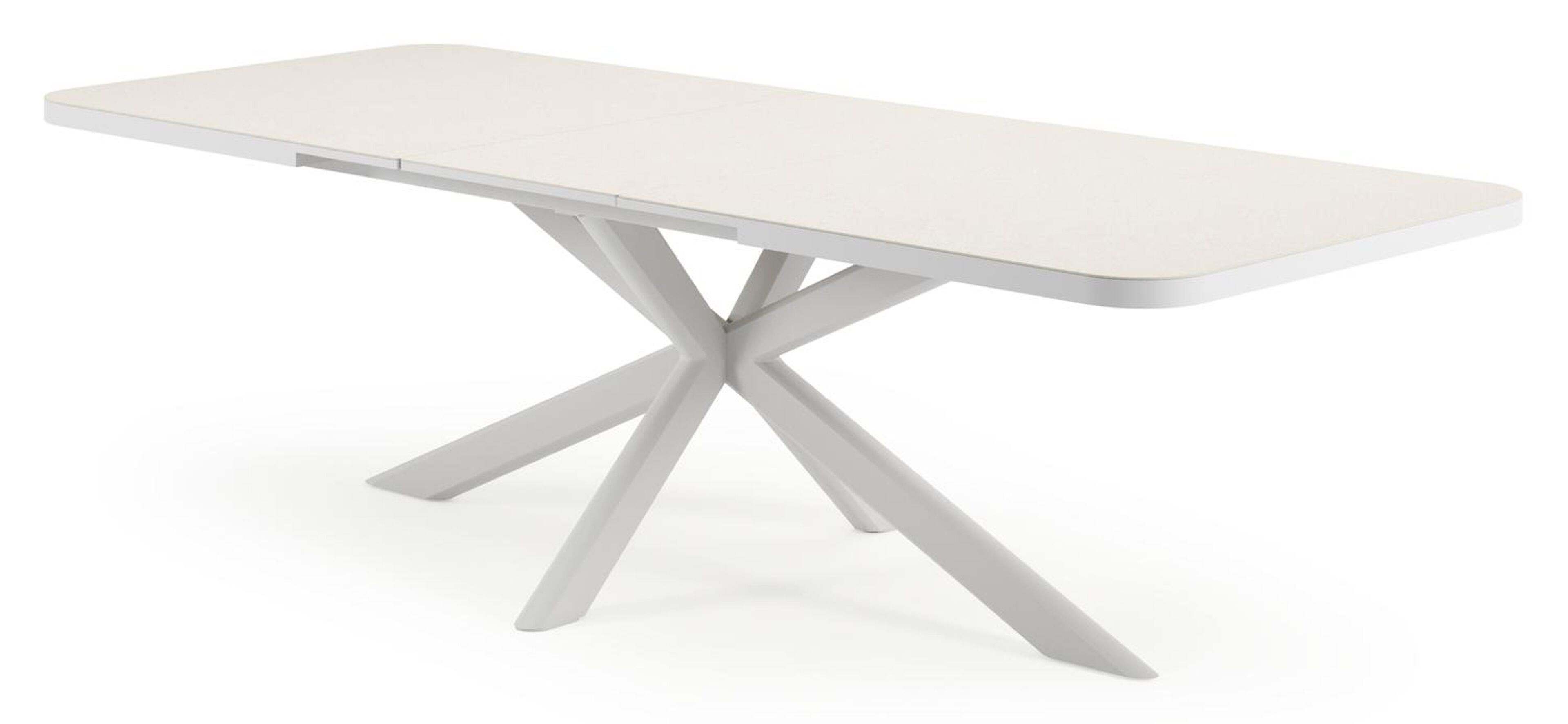 Estella verlengbare tuinset rechthoekig in wit aluminium en sintered stone Crema minerale met 10 Matera tuinstoelen