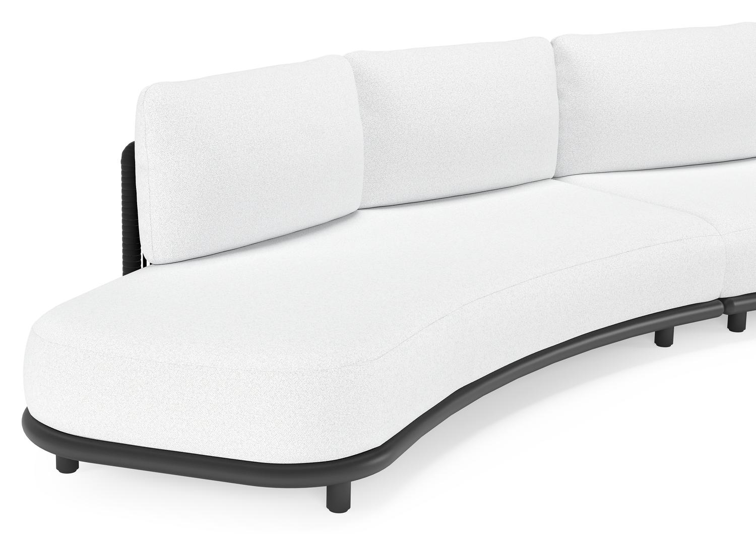 Lomano loungebank in zwart aluminium en beige verticaal geweven luxe vlakke rope met ego birch all weather solica kussen